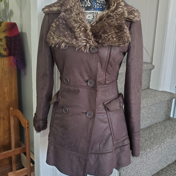 VINTAGE GADZOOKS~ RETRO BROWN FAUX FUR LINED JACKET! - Picture 2 of 16